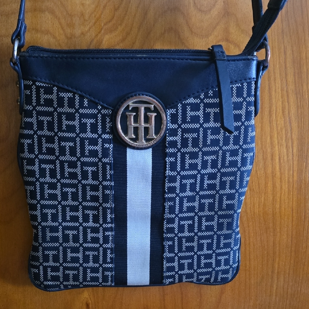 Tommy Hilfiger Blue and White Patterned Crossbody Bag